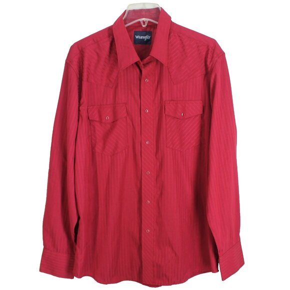 Wrangler Western Shirt Mens Size L Red Stripe Long Sleeve Pearl Snap Front - Picture 1 of 5